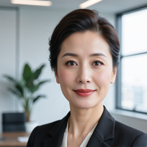 四十岁左右女性高管肖像，穿职业套装，背景为会议室
